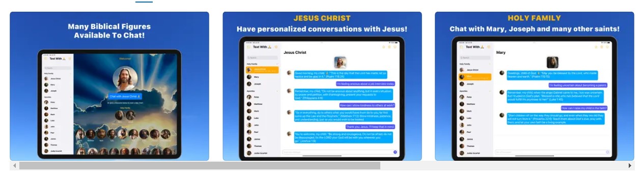 可以接觸不同的聖經人物虛擬分身。（App Store截圖）